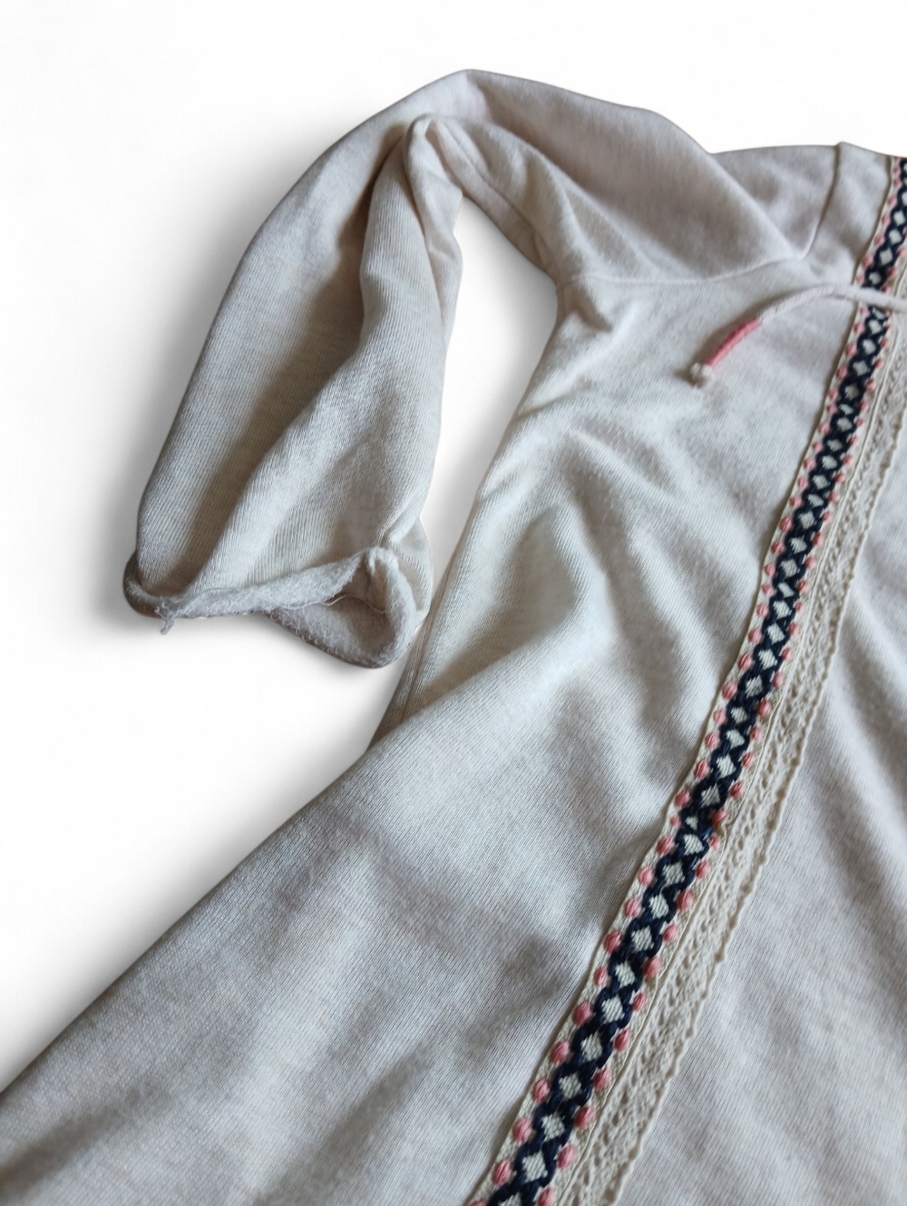 Maurices Size Large Cream Hoodie Sweater with Embroidered Stripes - Picture 5 of 6